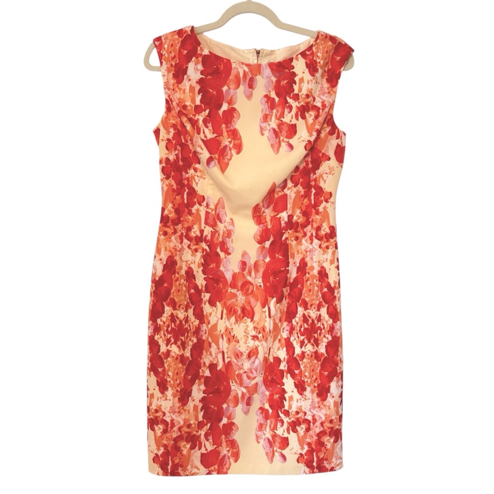 Adrianna Papell Floral Print Crepe De Chine Sleeveless Shift Dress